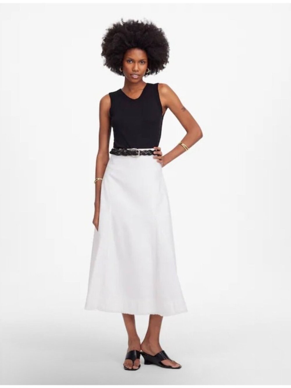 NWT Madewell Fluted Midi Skirt in Tile White - Size: 23 *flaw